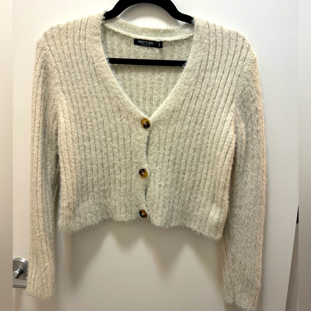 White cropped cozy cardigan